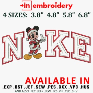 Mickey Christmas Swoosh Embroidery Design 4 Sizes