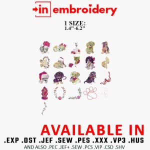 Christmas Puppies Embroidery Designs 21 Designs