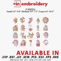 Christmas Santa Snowman and Gingerbread Embroidery Designs 3 Sizes