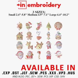 Christmas Santa Snowman and Gingerbread Embroidery Designs 3 Sizes