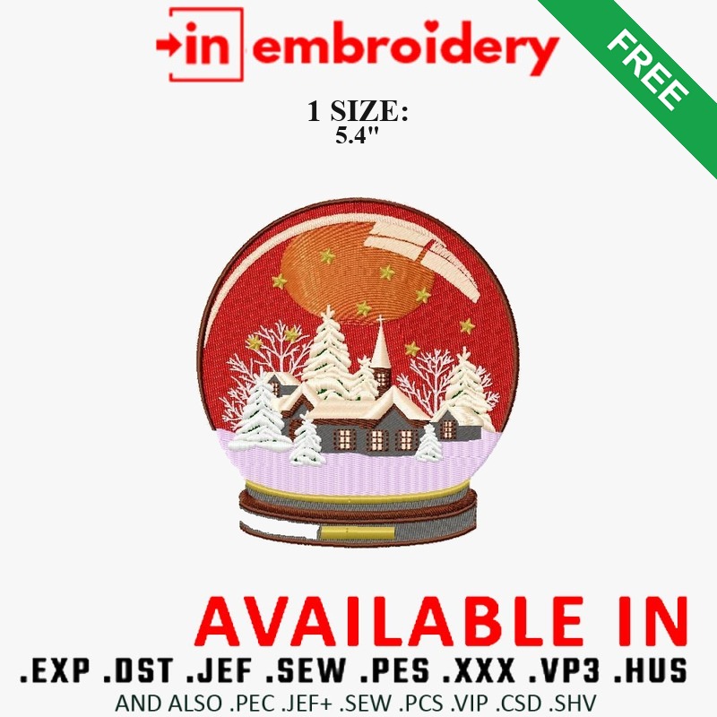 Christmas Snow Globe Village Embroidery Design – 1 Size