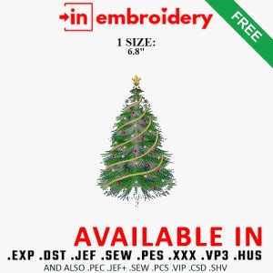 Christmas Tree with Gold Star Embroidery Design – 1 Size