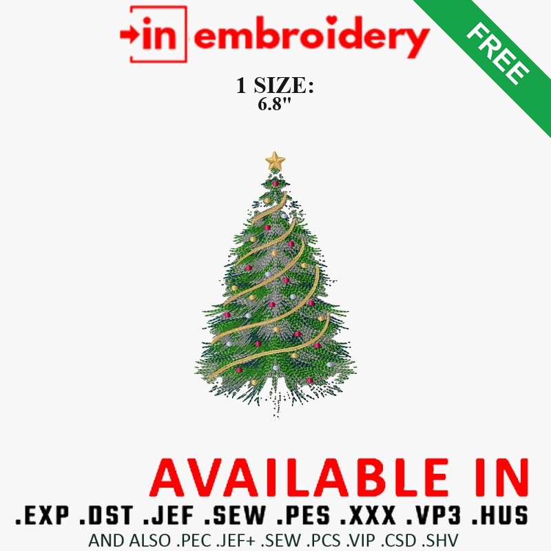 Christmas Tree with Gold Star Embroidery Design – 1 Size