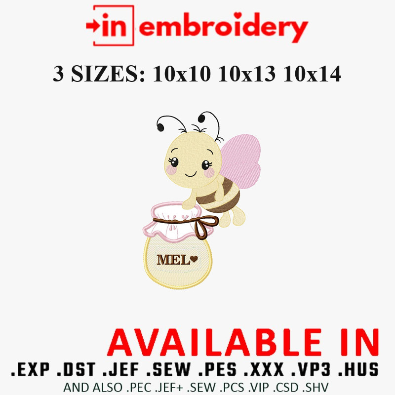 Cute Bee Embroidery Designs 3 Sizes