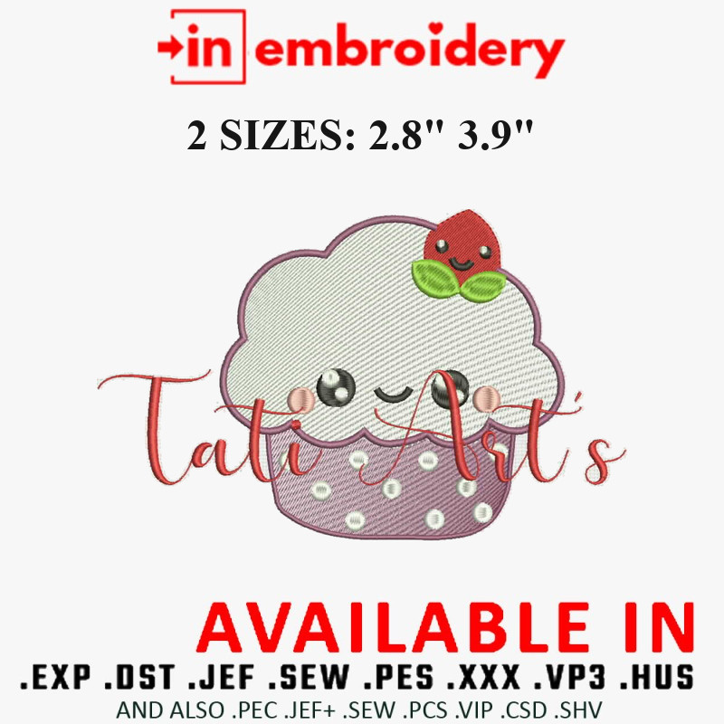 Cute Cupcake Embroidery Design 2 Sizes
