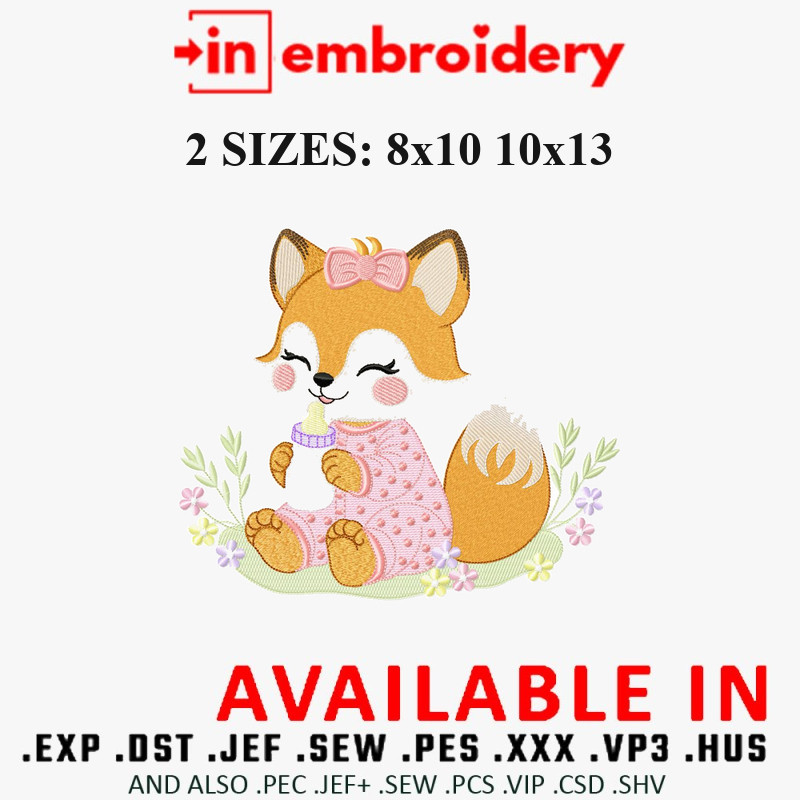 Cute Foxes Embroidery Designs 2 Sizes