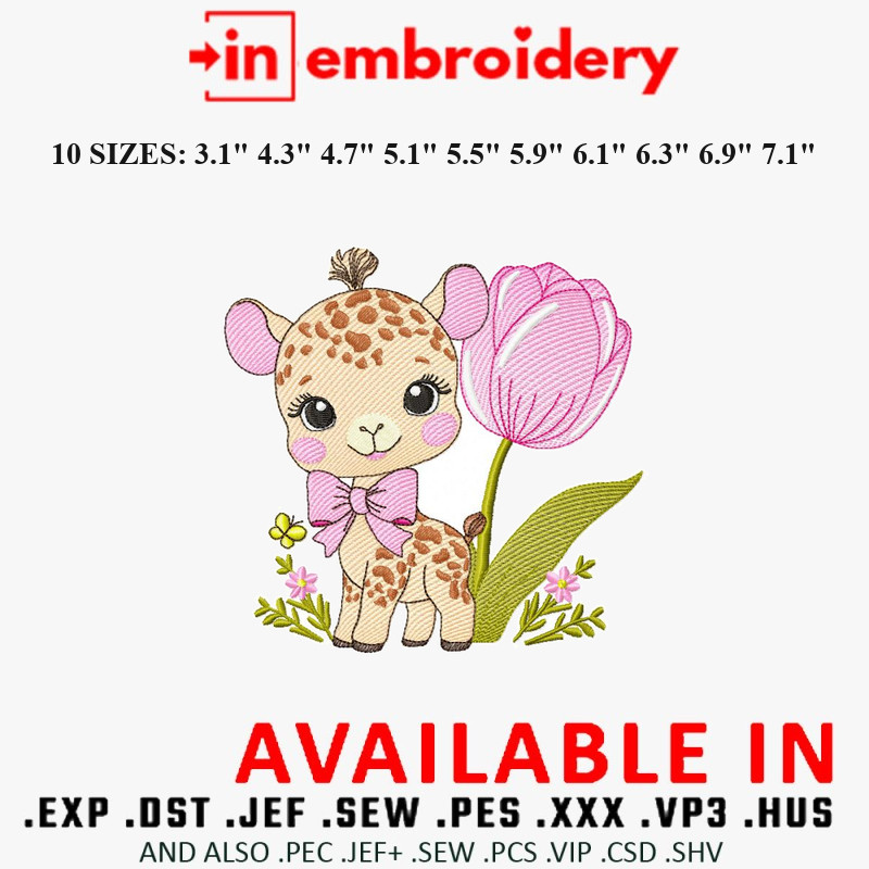 Cute Giraffes Embroidery Designs 10 Sizes
