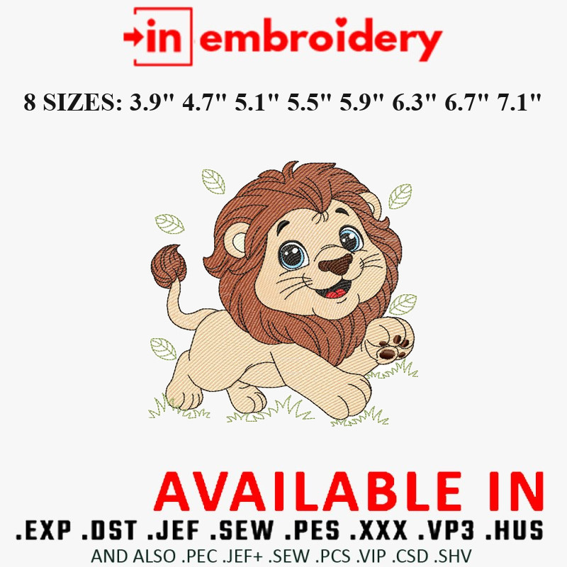 Cute Lion Embroidery Designs 8 Sizes