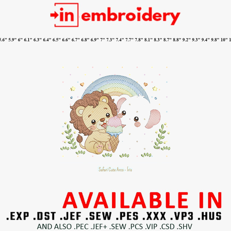 Cute Safari Rainbow Embroidery Designs 29 Sizes