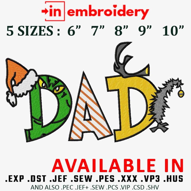 Dad Christmas Embroidery Design 5 Sizes