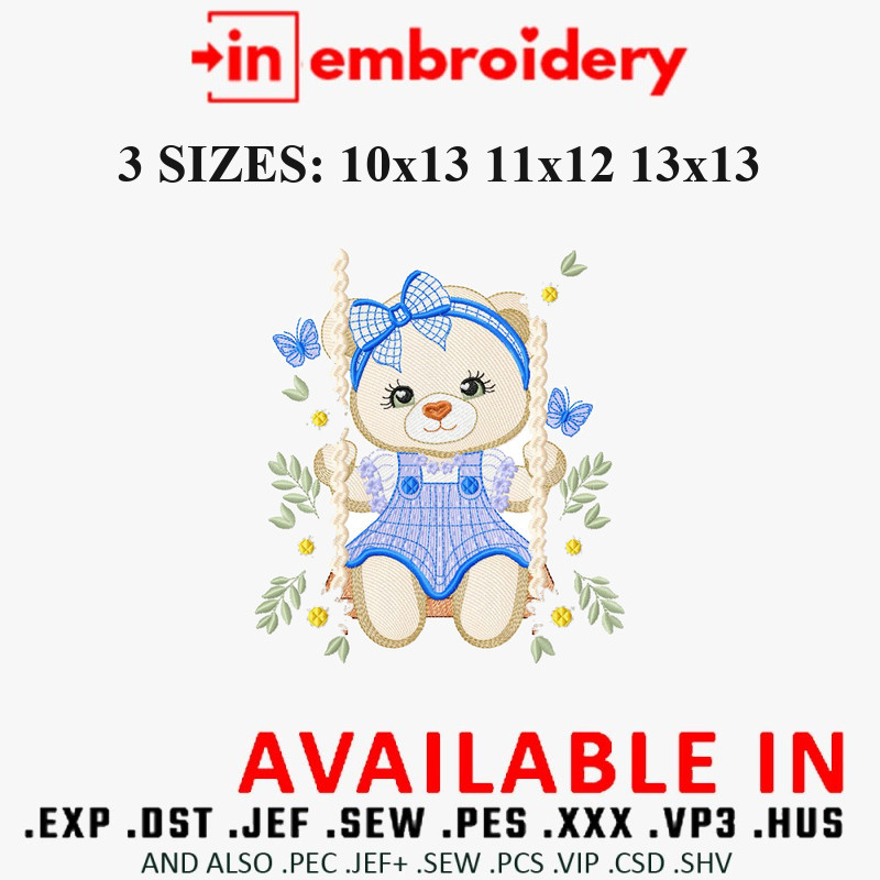 Daisy Teddy Bear Embroidery Designs 3 Sizes