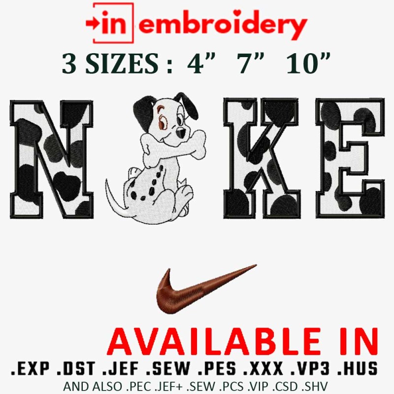 Dog Black White spots Embroidery Design 3 Sizes