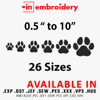 Solid Dog Paw Print Machine Embroidery Design 26 Sizes