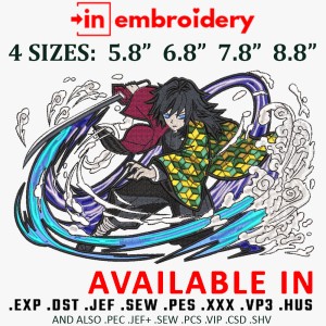  Giyu Tomioka Embroidery Design 4 Sizes