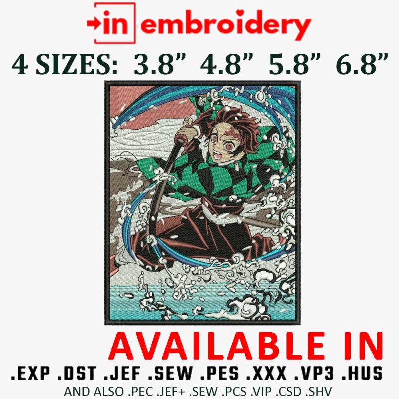 Tanjiro Kamado Hyper Realistic Anime Embroidery Design 4 Sizes