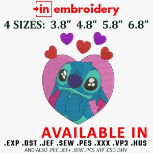 Stitch Hearts Embroidery Design 4 Sizes