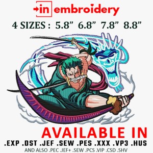 Zoro Dragon Sword Embroidery Design 4 Sizes
