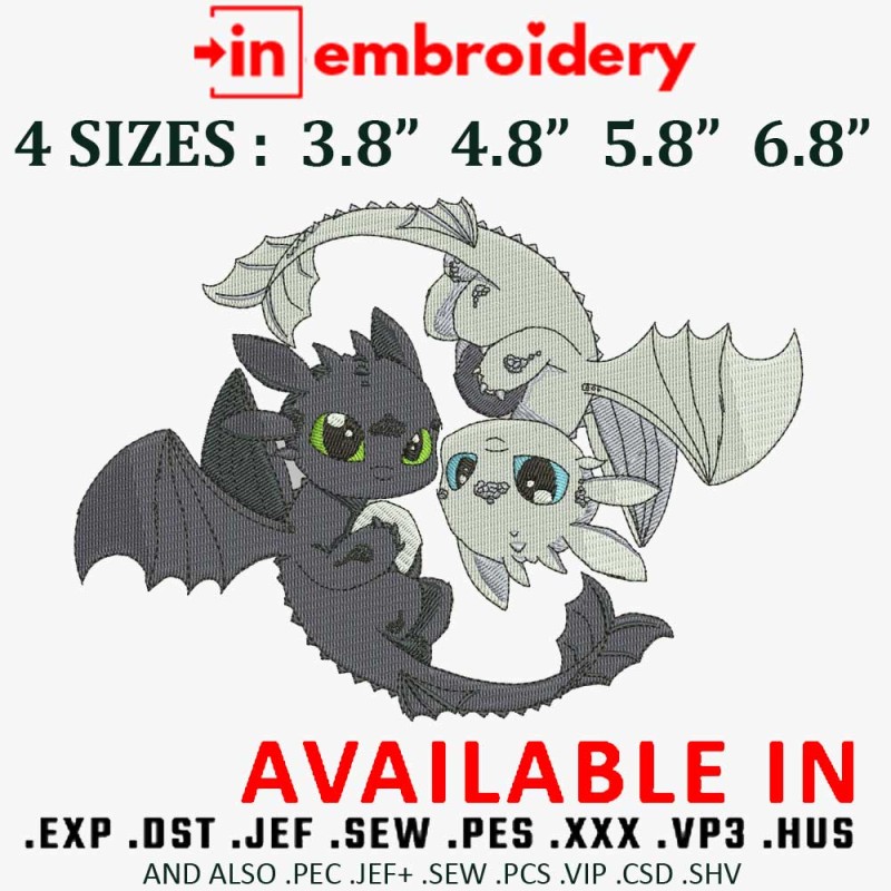 TOOTHLESS yinyang Embroidery Design 4 Sizes