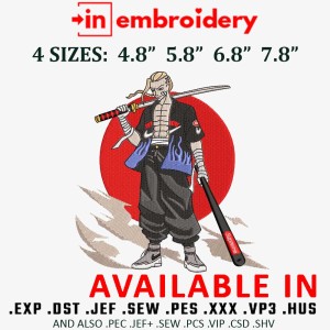 DRAKEN Ken Ryuguji Warrior Embroidery Design 4 Sizes