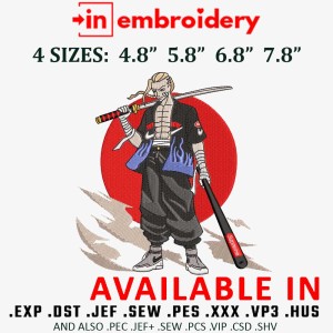DRAKEN Ken Ryuguji Warrior Embroidery Design 4 Sizes DRAKEN Ken Ryuguji Warrior Embroidery Design 4 Sizes