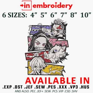 Demon Slayer Gang Anime Embroidery Design 6 Sizes