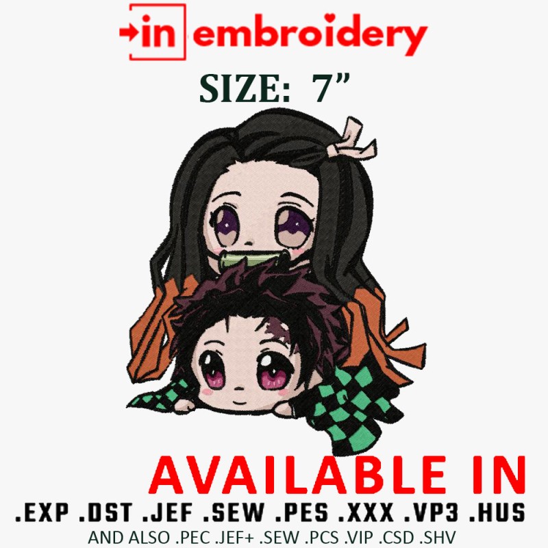 Nezuko and Tanjiro Embroidery Design