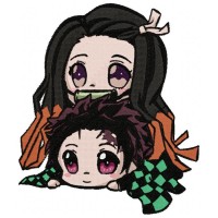 Nezuko and Tanjiro Embroidery Design
