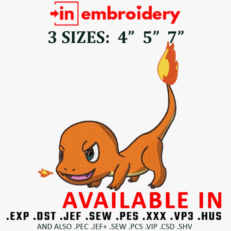 Pokemon Dragon Fire Embroidery Design 3 Sizes