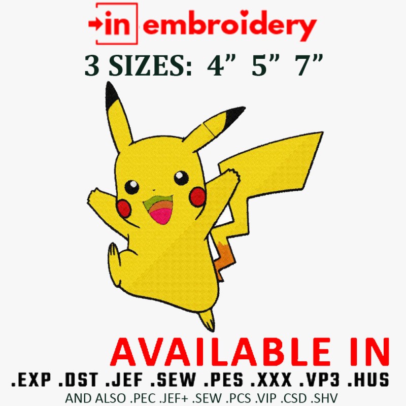 Pokemon Happy Embroidery Design 3 Sizes