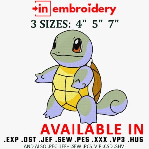 Squirtle Pokemon Embroidery Design 3 Sizes