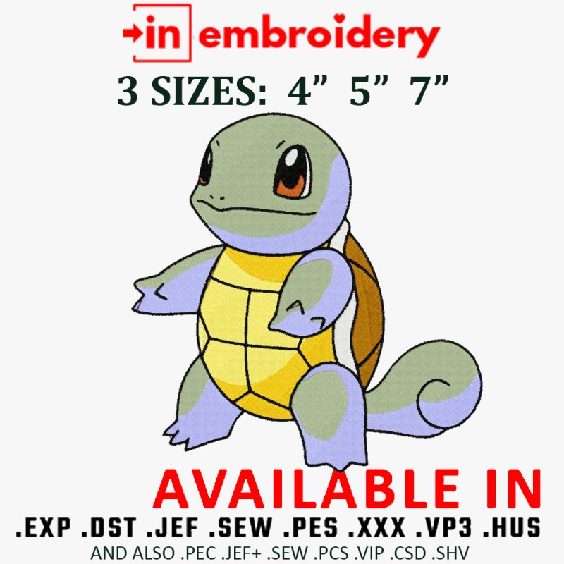 Squirtle Pokemon Embroidery Design 3 Sizes