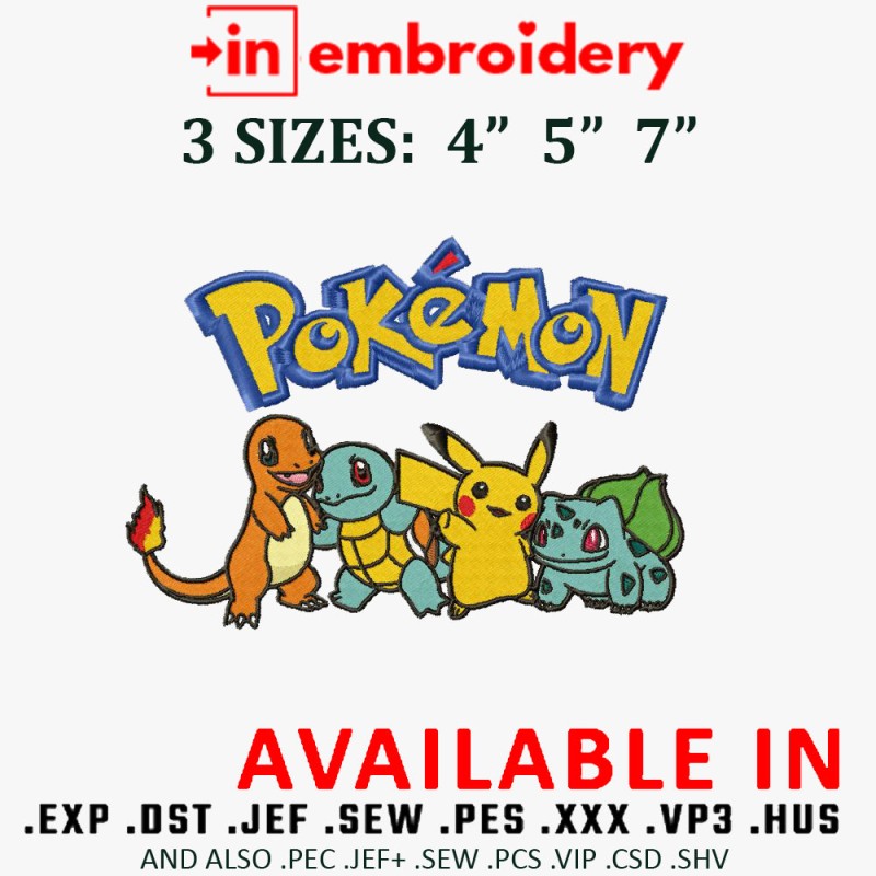 Pokemon Characters Embroidery Design 3 Sizes