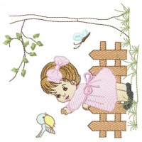 Elegant Girl at the Fence Embroidery Design Free Download