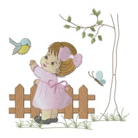 Elegant Girl at the Fence Embroidery Design Free Download