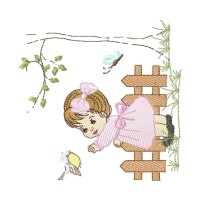 Elegant Girl at the Fence Embroidery Design Free Download