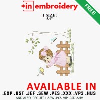 Elegant Girl at the Fence Embroidery Design Free Download
