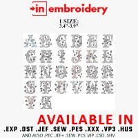 Elegant Rose Vine Alphabet Embroidery Font