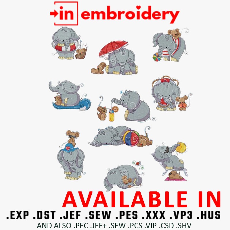 Hot Pinkie Elephant Embroidery Ten Designs Pack