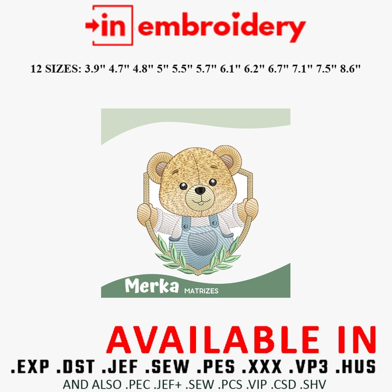 Engineer Bear Train Embroidery Designs 12 Sizes