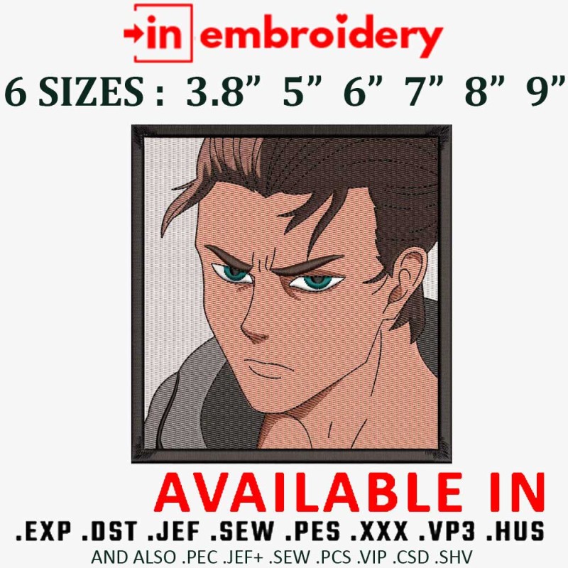 Eren Serious Anime Embroidery Design 6 Sizes