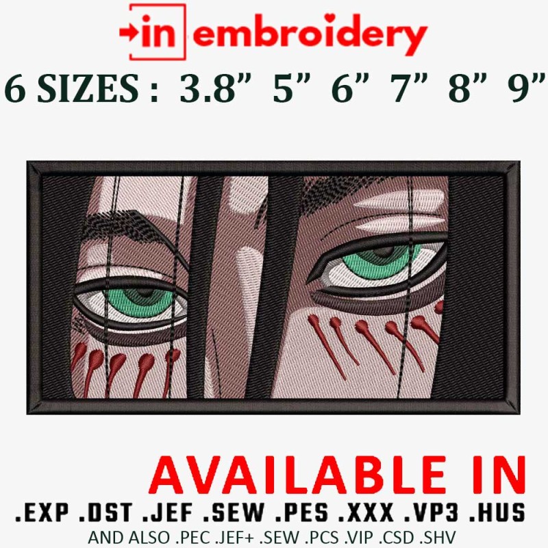 Eren Green Eyes Anime Embroidery Design 6 Sizes