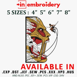 Eren Vs Colossal Anime Embroidery Design 5 Sizes