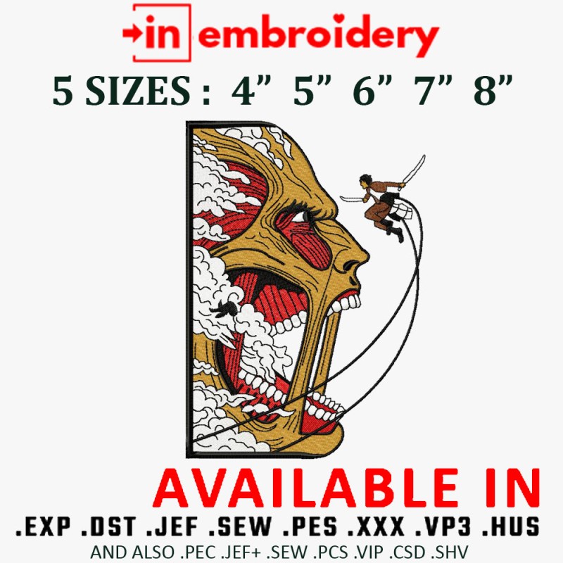Eren Vs Colossal Anime Embroidery Design 5 Sizes