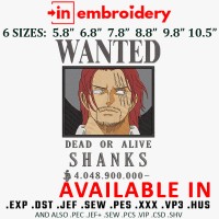 Bounty Shanks Embroidery Design 6 Sizes