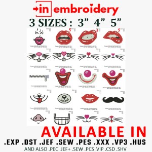 20 Face Mask Embroidery Designs 3 Sizes Pack