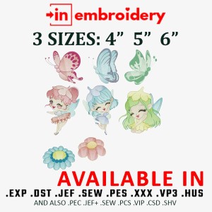 Fairy Butterfly Flowers Embroidery Designs 3 Sizes Bundle Fairy Butterfly Flowers Embroidery Designs 3 Sizes Bundle