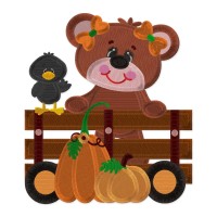 Fall Bear Girl with Pumpkin Wagon Embroidery Design – 1 Size