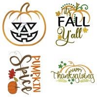 Fall Pumpkin Embroidery Designs Bundle – 4 Designs, 12 Sizes