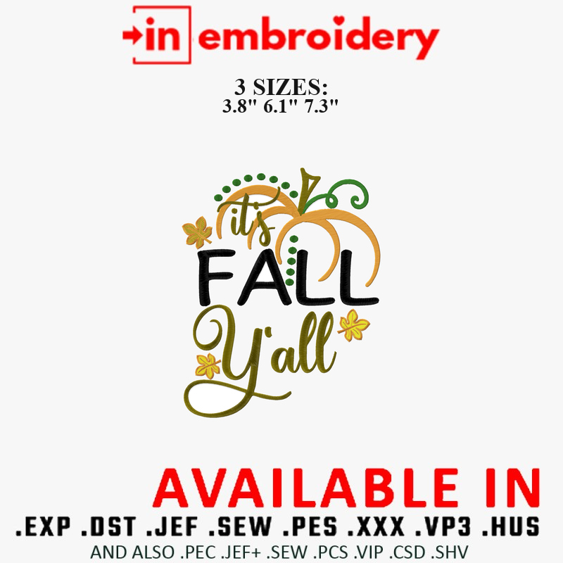Fall Y'all Pumpkin Embroidery Design 3 Sizes