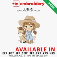 Farm Girl and Horse Embroidery Design 6 Sizes Free Download